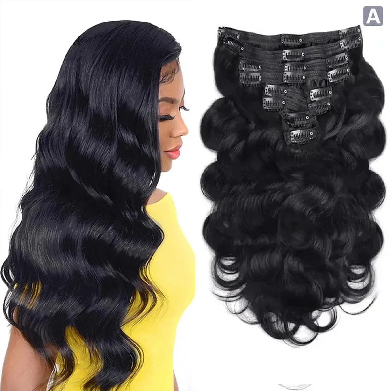 Body Wave คลิปไม่มีรอยต่อในส่วนขยายของผมมนุษย์จริง 8 ชิ้น/เซ็ตธรรมชาติบราซิล Remy ผมคลิปในส่วนขยายเต็มหัว Remy ผมคลิป Ins สำหรับผู้หญิง Double Weft Afro Kinky Culy ผมคลิป