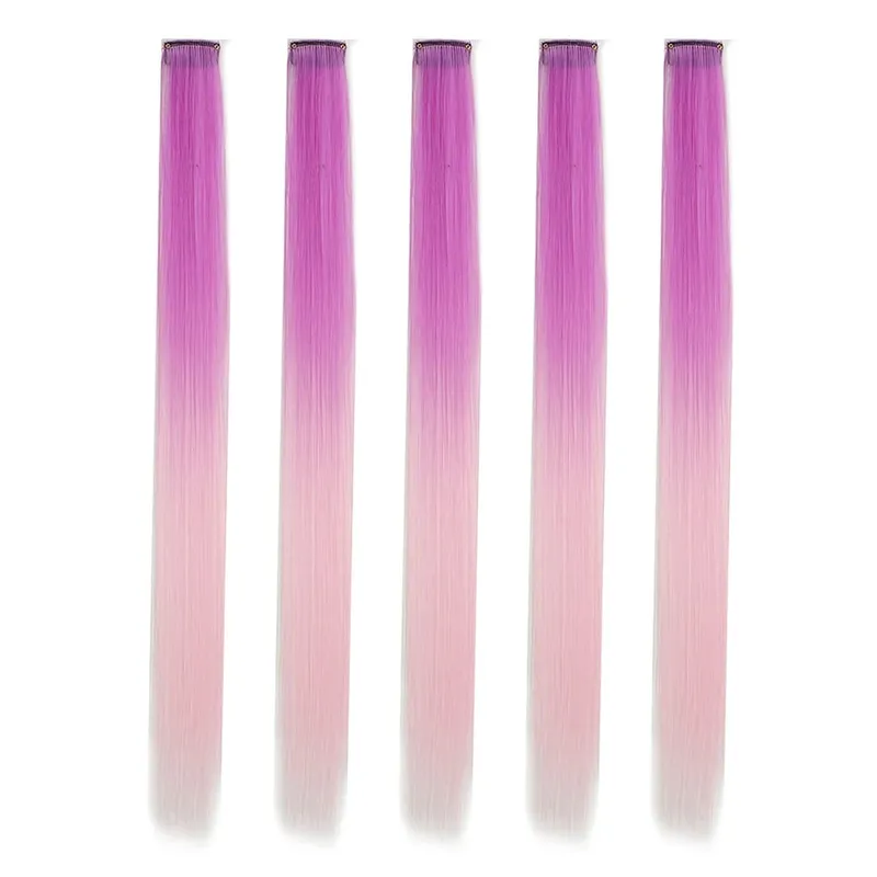5 stks/set Clip in Hair Extensions Synthetische Haarstukjes Gekleurde Party Hoogtepunten voor Meisjes 18 inch Multi-kleuren Steil Haar — image 16