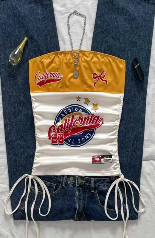 Damen-Weste mit lässigem Retro-Kordelzug vorne, geeignet für Y2K und Gitarrendrucke im Frühling und Sommer — image 4