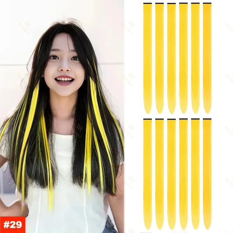 2026 สี Highlight Hair Extensions 22 นิ้วสายรุ้งสังเคราะห์ยาวตรง Hairpieces สีม่วงสีชมพูสีฟ้าสำหรับหญิงสาวเด็ก — image 21