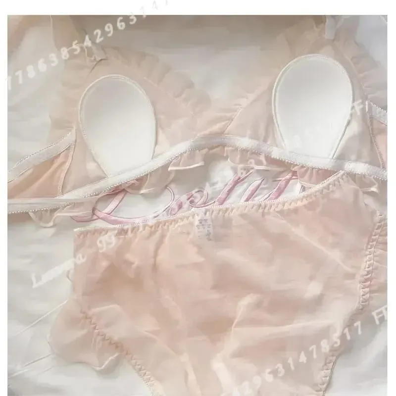 W stylu Lolita cienka koronkowa miseczka trójkątna biustonosz dla kobiet śliczny mały biust seksowna bielizna — image 2