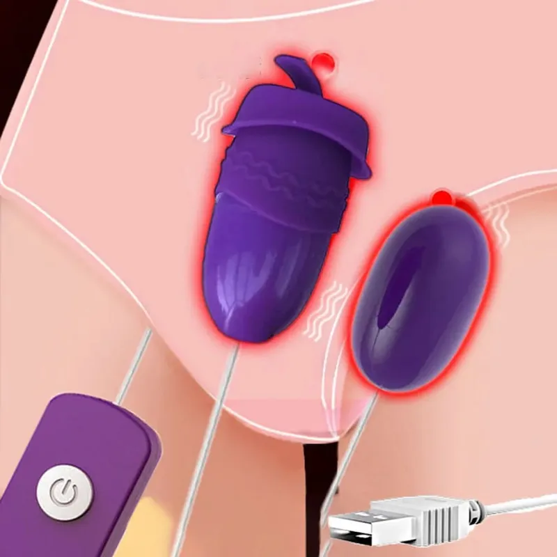 Vibratore multifunzione Clitoride G-Spot Lingua Clitoride 2 Uovo di salto USB Power Bullet Telecomando Vibrante Giocattoli sessuali per le donne — image 3
