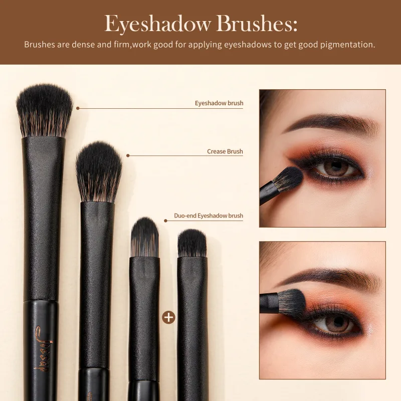 Zestaw pędzli do cieni do powiek Jessup 10 szt. Pędzel do oczu blendowanie cieni Flat Liner Crease Duo-end Brow Spoolie Broach elegancki czarny T337 — image 3