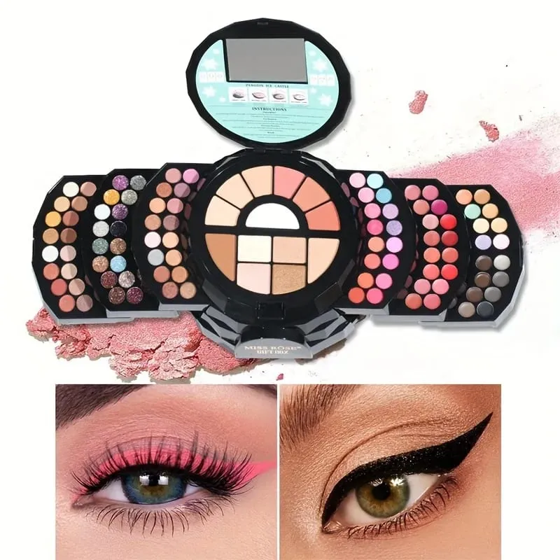 110-Farben-All-in-One-Make-up-Palette, Geschenkset, inklusive Lidschatten, Glitzer, Lippenstift, Concealer, Rouge, Eyeliner, Textmarker mit Spiegel