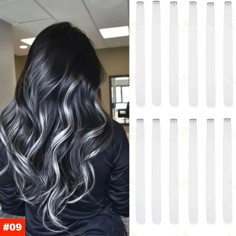 2026 สี Highlight Hair Extensions 22 นิ้วสายรุ้งสังเคราะห์ยาวตรง Hairpieces สีม่วงสีชมพูสีฟ้าสำหรับหญิงสาวเด็ก — image 11