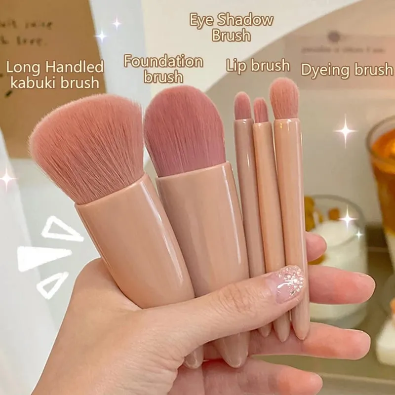 【B】5Pcs Σετ πινέλα μακιγιάζ Mini πινέλα μακιγιάζ Μικρή πλήρης λειτουργία Σετ καλλυντικών βουρτσών με θήκη και καθρέφτη — image 2
