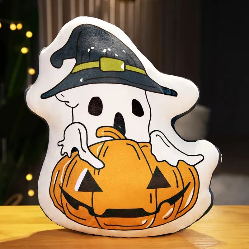 Oreiller doux amusant, fantôme de citrouille, elfes mignons, squelette de mort, chat foncé, décoration de maison Halloween, coussin de canapé, jouets de sieste, 30CM