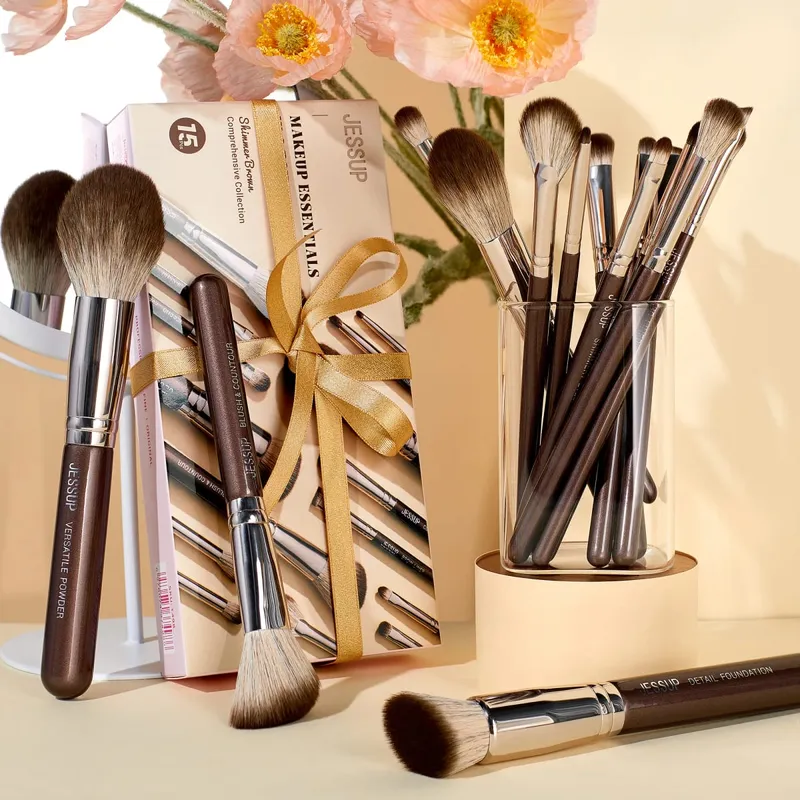 Jessup Makeup Børster Sæt 15 stk Brune Makeup Brushes Vegan Foundation Blender Concealer Powder Eyeshadow Highlighter Brush T498 — image 6