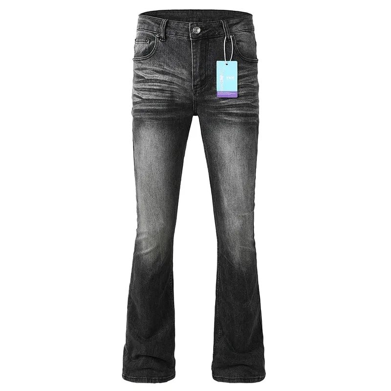 Jeans da uomo in denim con taglio a stivale Pantaloni in cotone di alta qualità neri grigi Pantaloni classici svasati elasticizzati slim — image 5