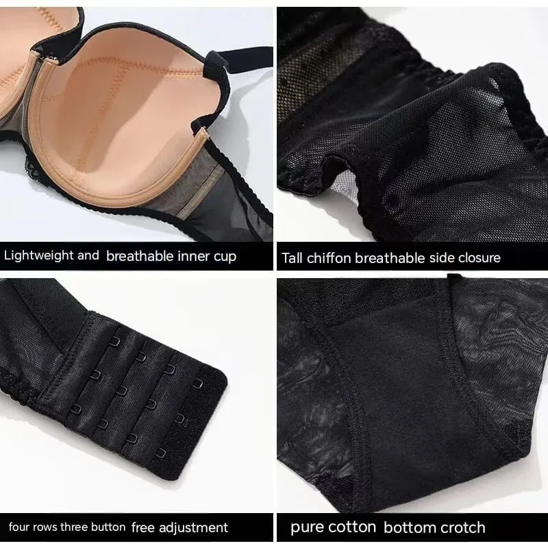 Set Bra Nipis Bersaiz Besar untuk Payudara Besar Cawan D-H Nipis Boleh Bernafas Sokongan Maksimum Pakaian Anti-Kendur Untuk Wanita Liputan Penuh — image 6