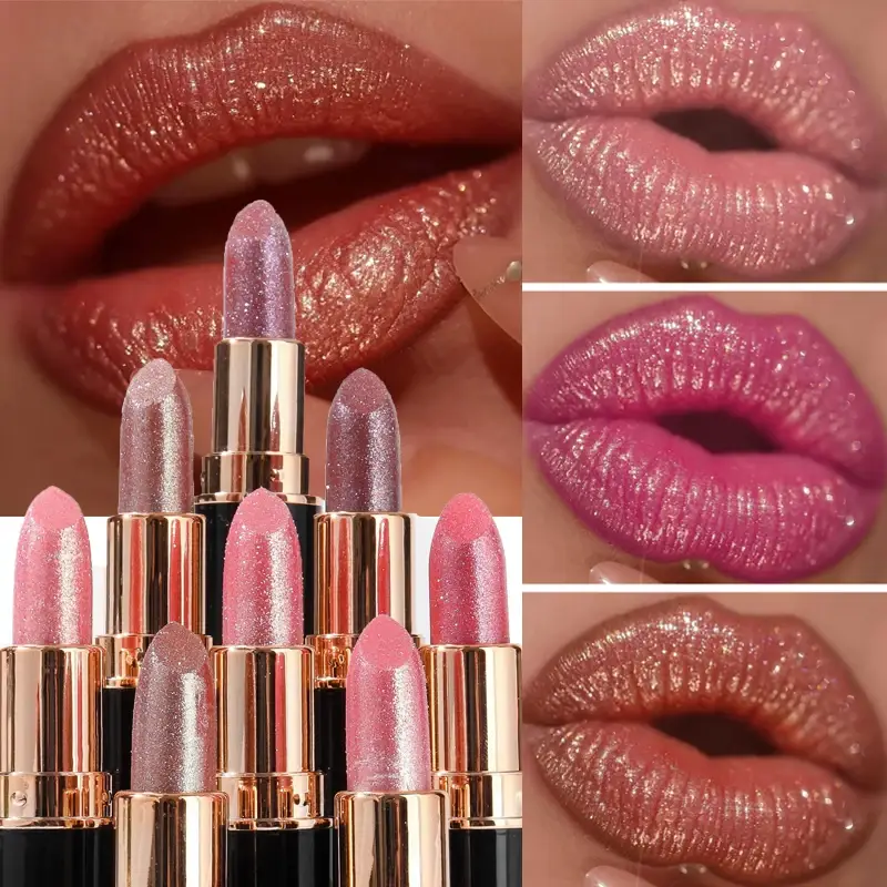 6 Colors Glitter Lipstick Waterproof Lasting Diamond Pearlescent Metallic Lipstick Pink Red Lip Gloss Women Lips Makeup Cosmetic — image 2