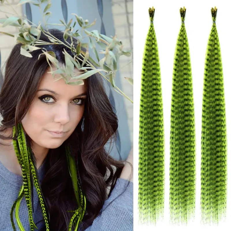 30roots Colored Synthetic Feather Stripe hair Extension 16 Inch I Tip Party Cosplay For Music Festival Halloween Christmas — image 8