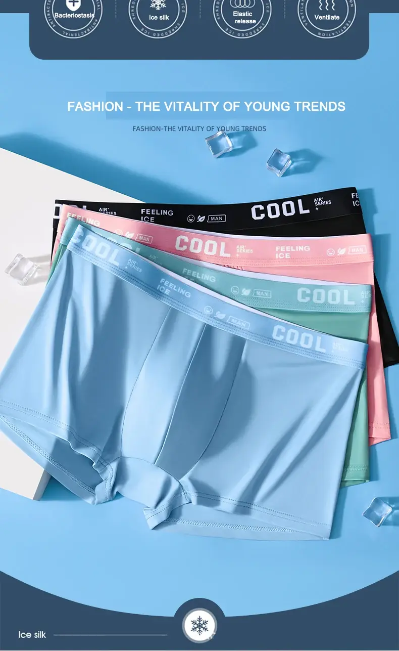 Boxers en soie glacée pour hommes, sous-vêtements en graphène, respirants et confortables, culottes ultra fines, tronc, grande taille 6XL — image 2