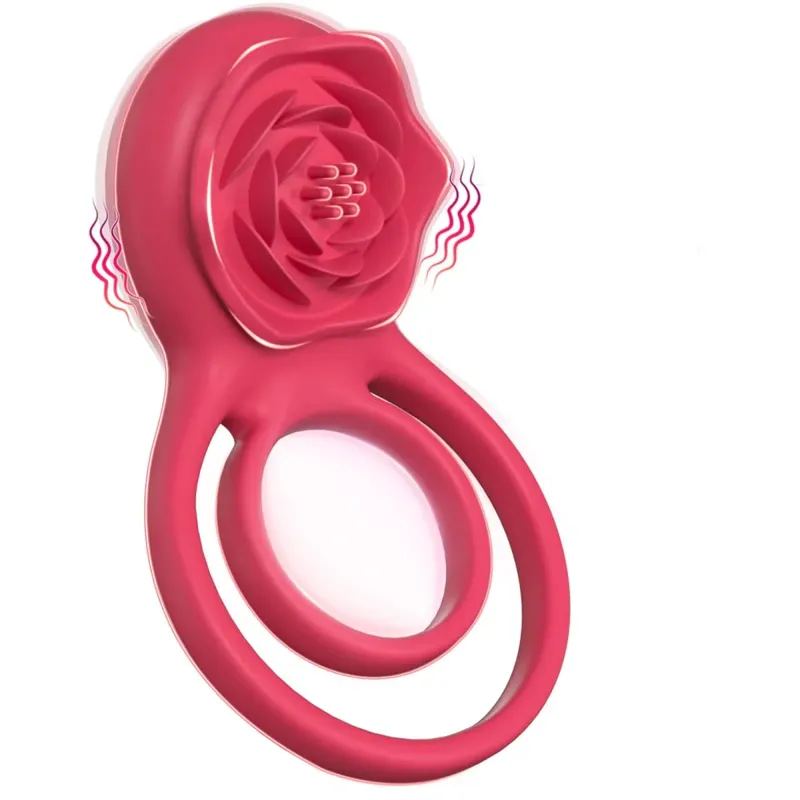 Rose Vibrating Cock Ring Penis Lengan Vibrator G-spot Clitoral Stimulator 10 Getaran Mainan Seks untuk Lelaki Dewasa Clitoris Vibrator — image 8