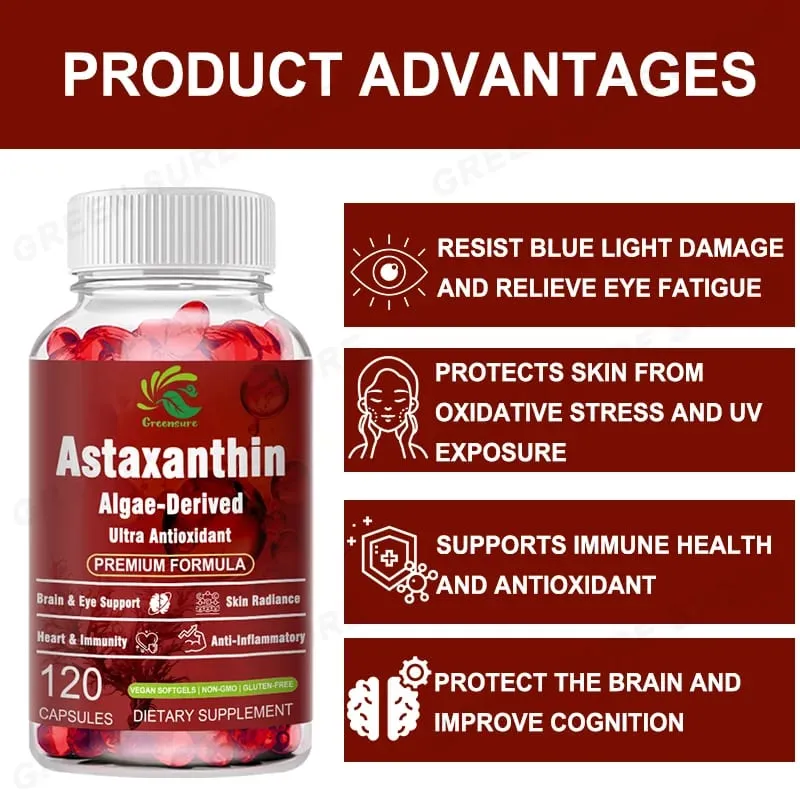 Astaxanthin 12mg kapsler - Beskytter hjernens kognition og accelererer stofskiftet - Beskytter øjenled og huds sundhed — image 3