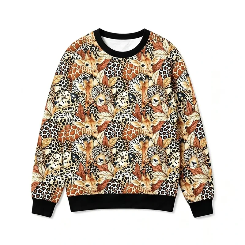 Zwierzęcy wzór patchworkowy bluza lampart Zebra żyrafa odzież uliczna z pełnym nadrukiem Vintage Casual sweter z wycięciem pod szyją modne topy — image 4
