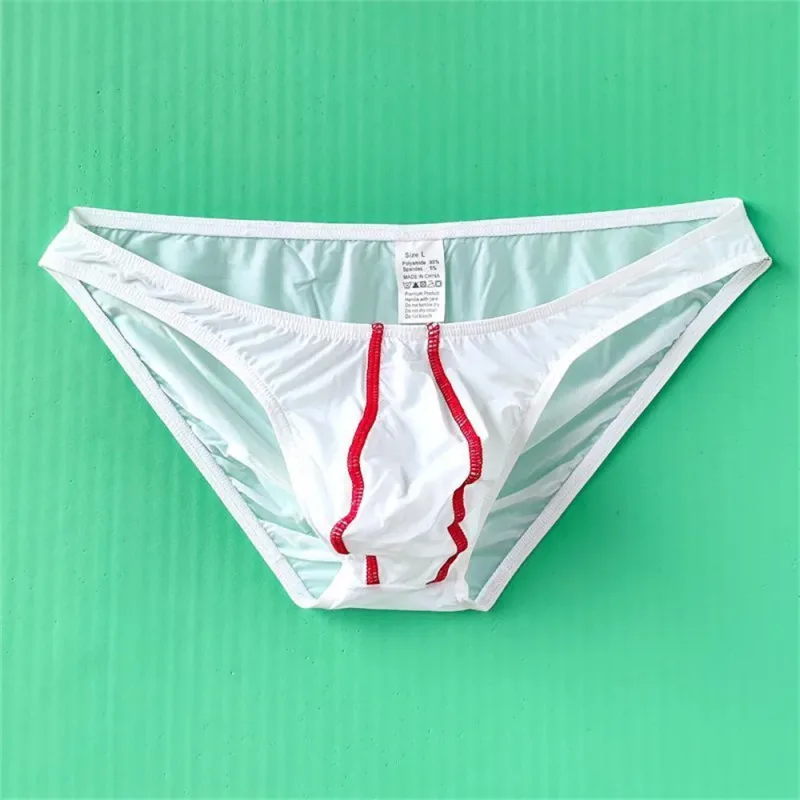 Two Line Stripe Ice Silk Briefs for Men Plus Size Underwear Sexy U Convex Lingerie Low Waist Bugle Pouch Male Panties — image 2