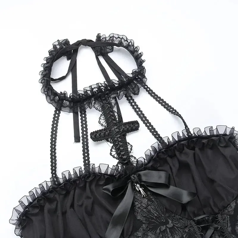 Mall Gothic Emo Jacquard A-Line Goth Elegant Grunge Ruched BANDAGE Partywear Punk ผู้หญิงสีดำฮาโลวีนชุดคลับ — image 6