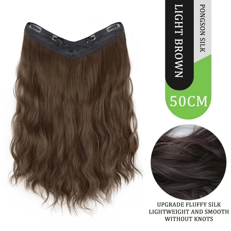U Part Hair Extensionsสังเคราะห์Curly Waveคลิปในส่วนขยายของผมOne Piece 3/4 Full Headครึ่งวิกผมตรงหนาhairpiece — image 12