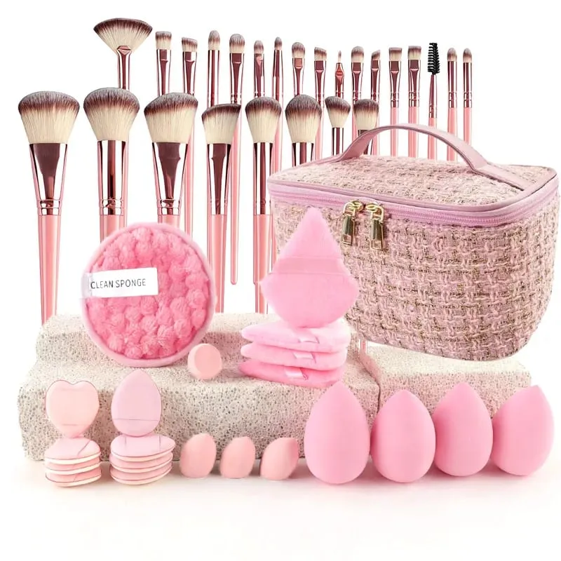 47Pcs Professional Makeup Brushes Set Beauty Tools Kit Portable Travel Cosmetic Bag Puff Toiletry Makeup Accessories Set