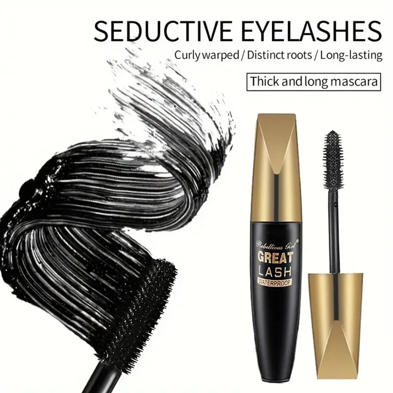 5D Svart Vattenfast Mascara Förlänger Ögonfransar Förlängning Tjock Silk Fiber Mascara Kvinnlig Makeup Ögon Kosmetik Verktyg för presenter — image 4