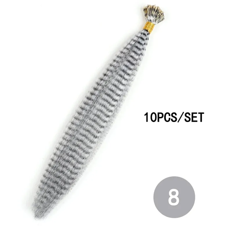 Estensioni dei capelli con piume sintetiche colorate 16 pollici 10 pezzi/pacco blu viola per le donne Parrucchino di piume Zebra Line — image 15