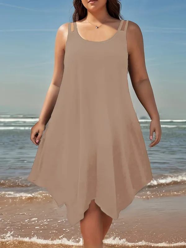 Large women's solid color asymmetrical hem camisole dress — image 3