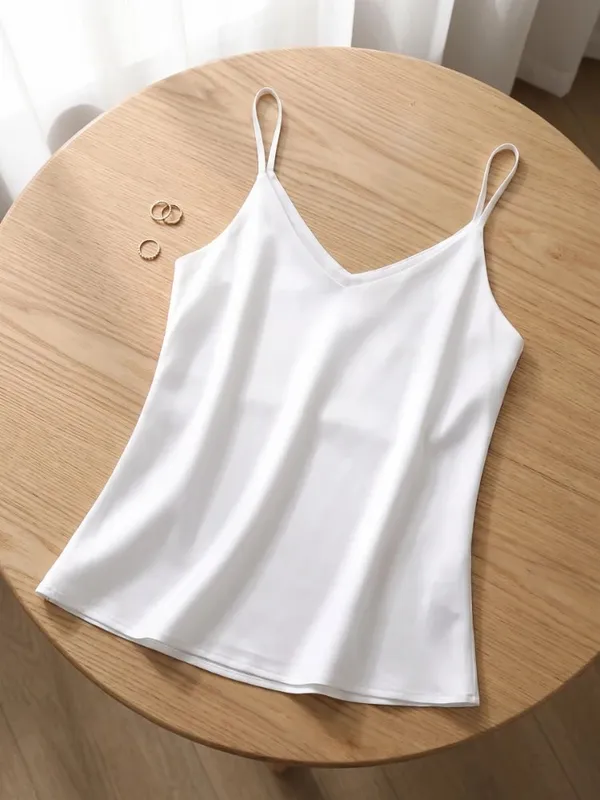 zjaiss Halter V-hals Basic White Cami 2026 Summer Spaghetti Strap Dame Tank Top Ærmeløs satin Silke Overdele Dame Camisole — image 3