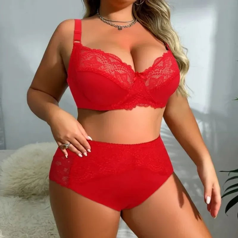 Nhẹ Ren Nội Y Bộ Áo Ngực Dành Cho Plus Size Nữ Mỏng Cúp Quần Lót Có Quần Lót Thoải Mái Nâng Hàng Ngày — image 5