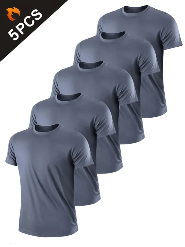 5PCS Men's Solid Color Ultralight Quick Dry Sport T-Shirt Breathable Lightweight Top For Fitness Training Workout Running Gym — image 9
