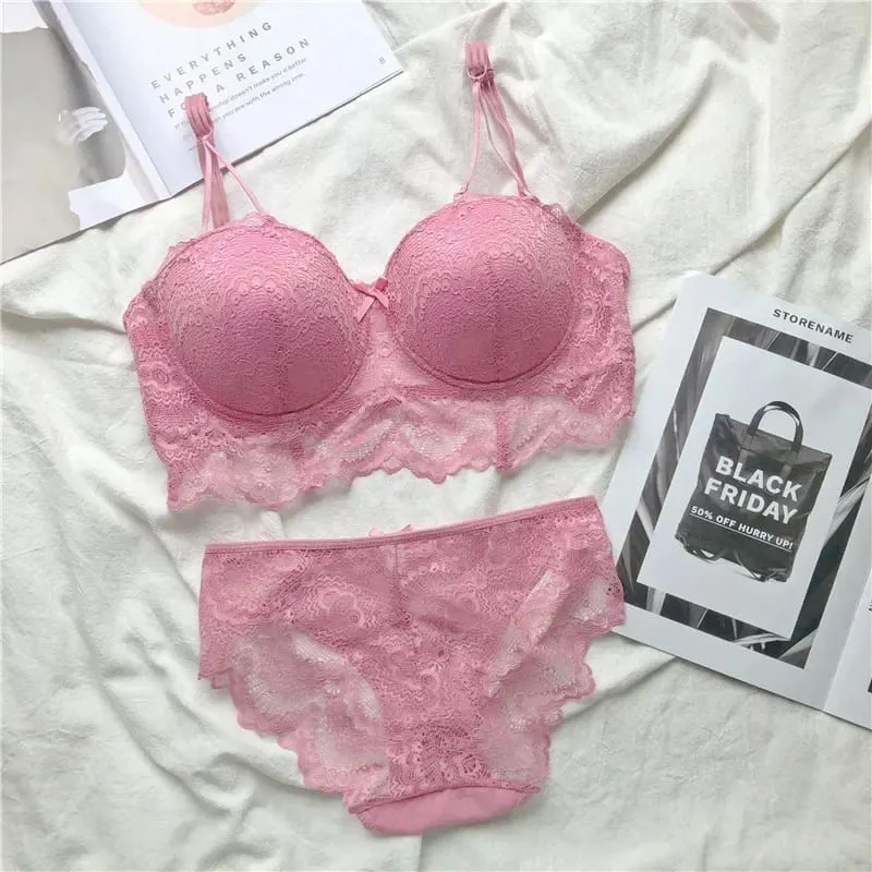 PLUS ขนาด Push Up Bra ชุดเซ็กซี่ชุดชั้นในลูกไม้ปรับ Comfort Thin Soft Breathable ชุดชั้นในสำหรับสตรี — image 9