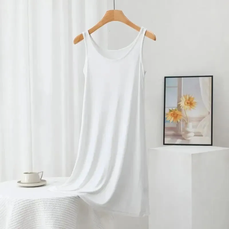 Plus Size Modal Long Dress Women's Spring Summer Loose A- Line Bottoming Skirt Home Sleepwear Sleeveless Pure Color Gown — image 15