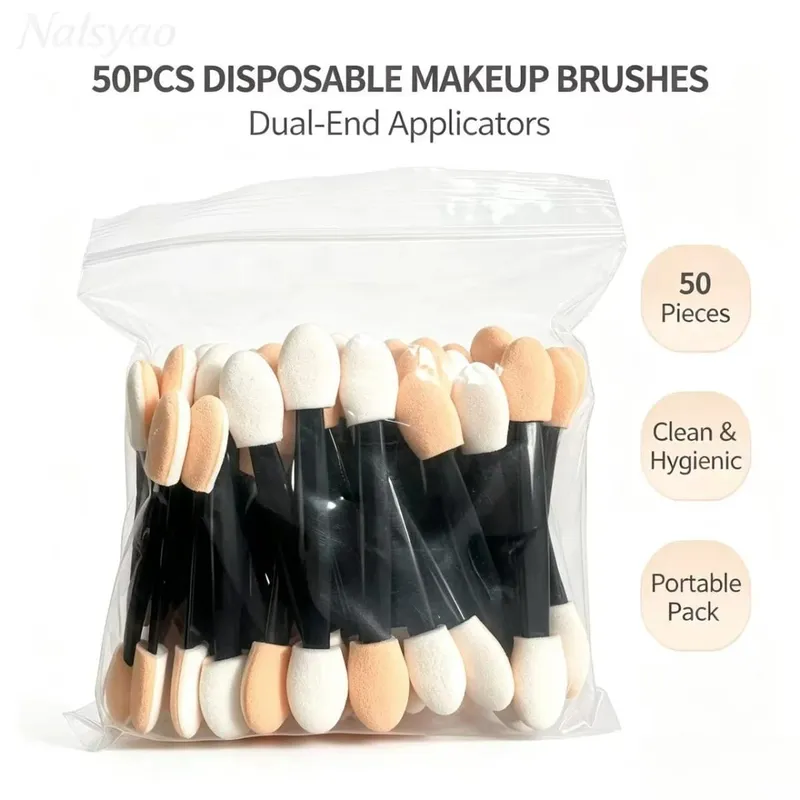 50/100/200 قطعة من إسفنجة ظلال العيون للاستعمال مرة واحدة مع فرش مكياج لظلال العيون بطول الحاوية