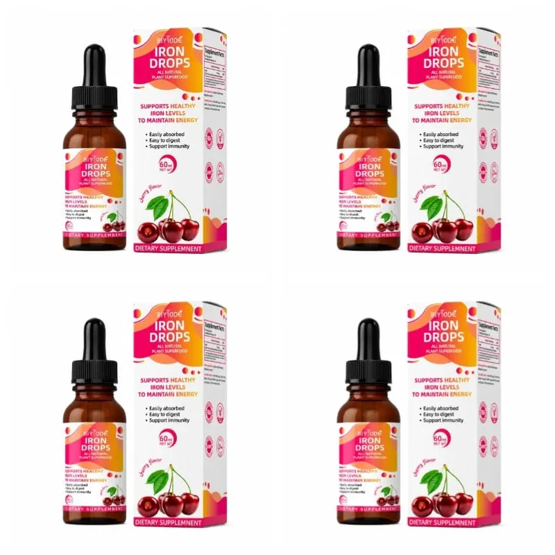 Supplément liquide Iron Drops 18 Mg (100% DV) Ferrochel Bisglycinate ferreux chélate Absorption facile Saveur cerise 60 ml