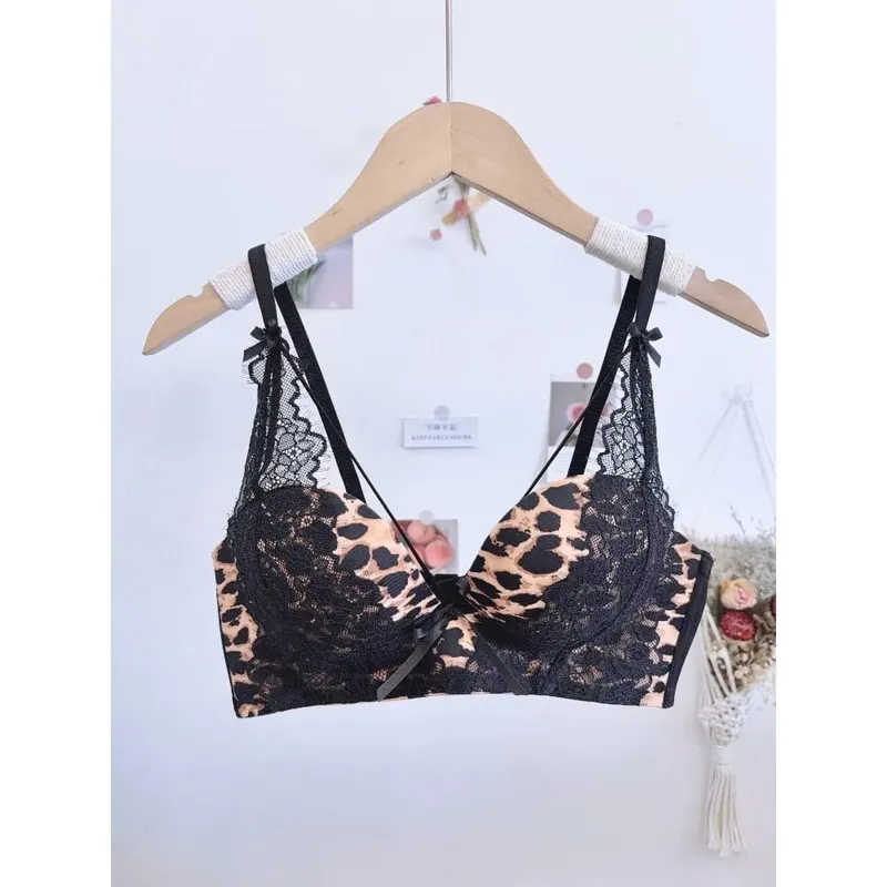 Sada podprsenky Push Up s leopardím vzorem 32‑38 Bezdrátová bezešvá Anti Sag Pohodlné sexy spodní prádlo pro malá prsa
