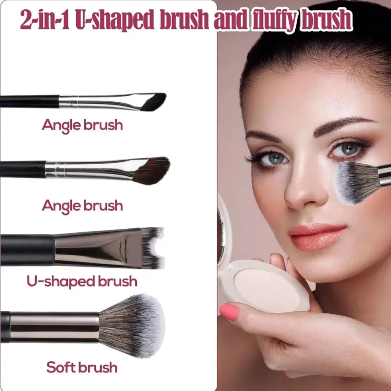 Profesional 3/1 Keping Berus Kontur Hidung 2 dalam 1 Set Berus Mekap Dwi Kepala Serbuk Blush Eyeshadow Berus Kontur Alat Kecantikan — image 2