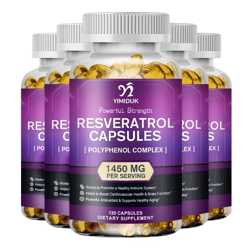 Resveratrol 1450mg Suplemen Antioksidan Trans-Resveratrol Menyokong Penghadaman Kardiovaskular Kesihatan Bersama & Sistem Imun — image 9