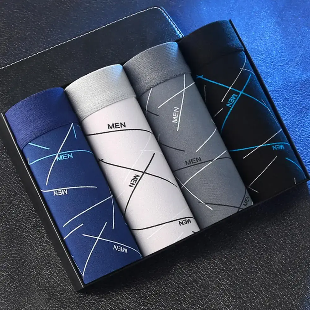 Mutande da uomo Intimo Elastico a vita media Lettera Stampa a righe Morbide e traspiranti Senza cuciture U Convesse Mutande da uomo ad asciugatura rapida — image 7