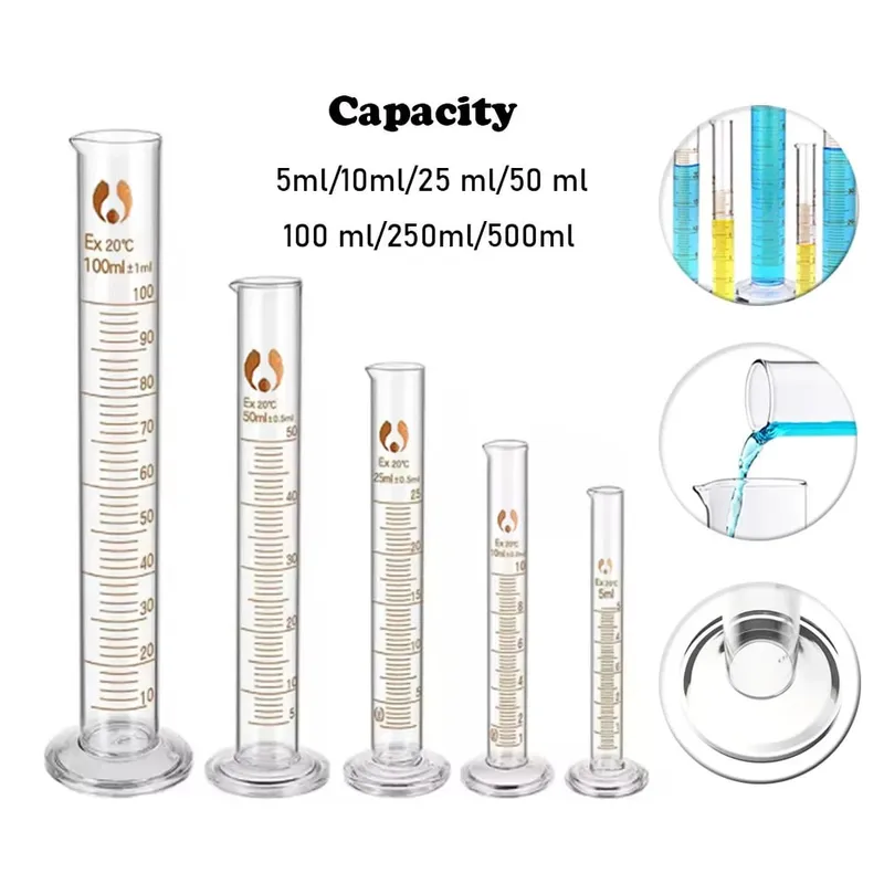 1PCS Cilindro graduato in vetro 5ml 10ml 25ml 50ml 100ml 250ml 500ml Cilindro graduato per laboratorio Suppy/cucina — image 2