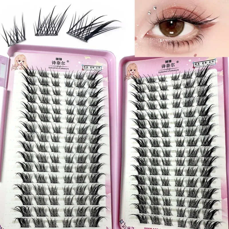32 řad Fox Eye Manga Cluster Lashes Řasy Kočičí Eye Řasy Individuální řasy Přirozený vzhled DIY Prodloužení řas Objem Shluky řas — image 7
