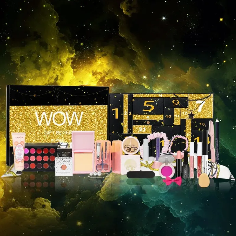 Calendrier de l'avent beauté 24 jours, ensemble de maquillage, compte à rebours de noël, brillant à lèvres, rouge à lèvres, cosmétique, 24 pièces