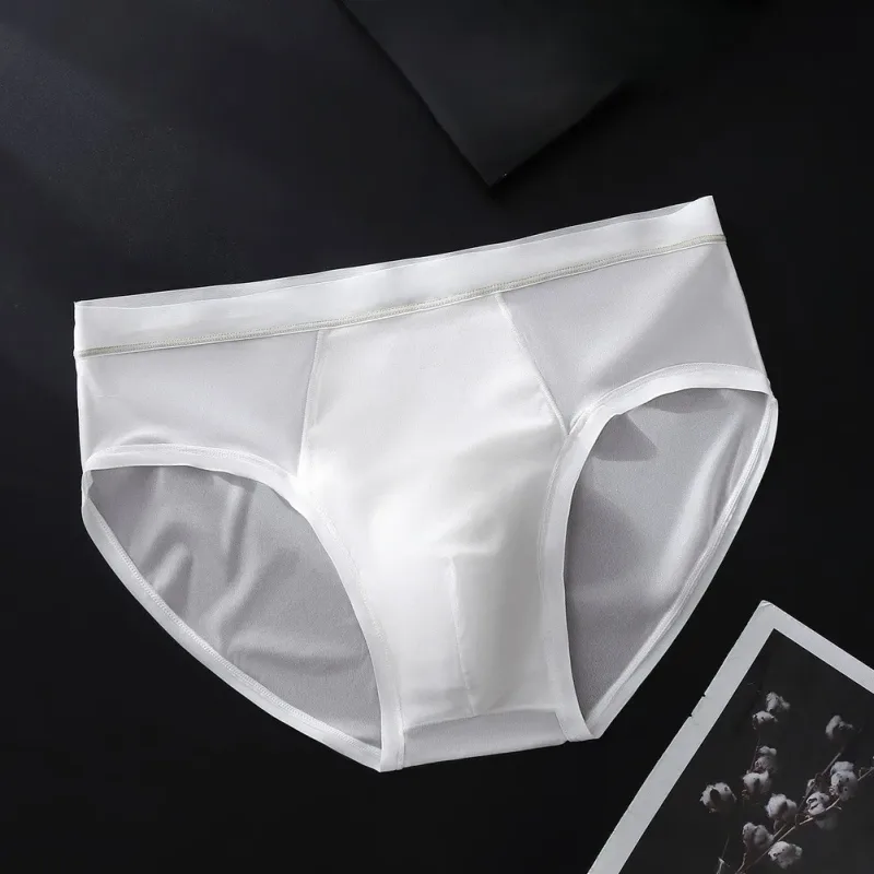 남자의 원활한 얼음 실크 팬티 속옷 벌지 주머니 솔리드 통기성 팬티 Calzoncillos Hombre 슬립 남성 팬티 — image 13
