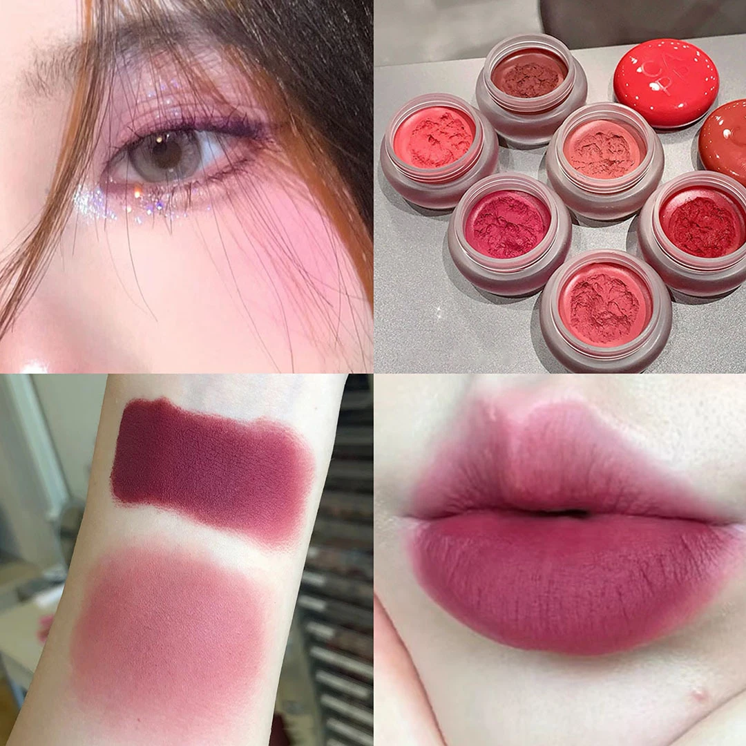 Enlatado lábio lama névoa batom hidratante veludo fosco mousse sólido brilho labial bochecha blush creme matiz lábios maquiagem cosméticos coreano — image 9