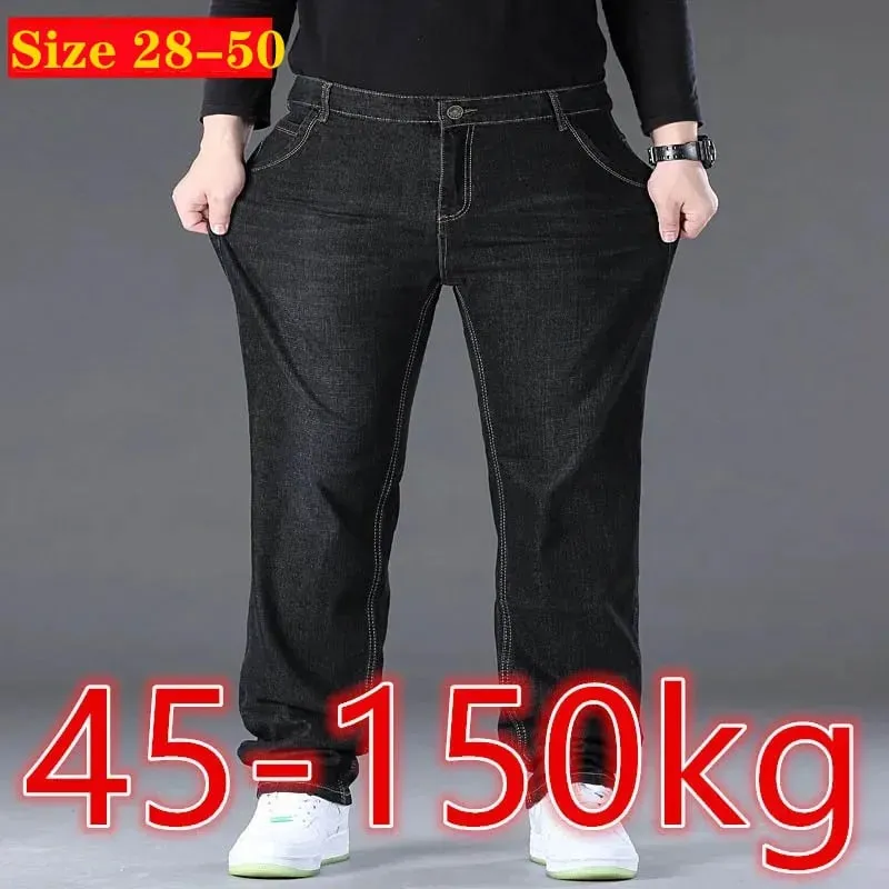 メンズジーンズパンツビッグサイズ 50 高ストレッチデニム生地大きいサイズパンツ 45-150 キロジーンズ Hombre ワイドレッグジーンズパンタロンオム