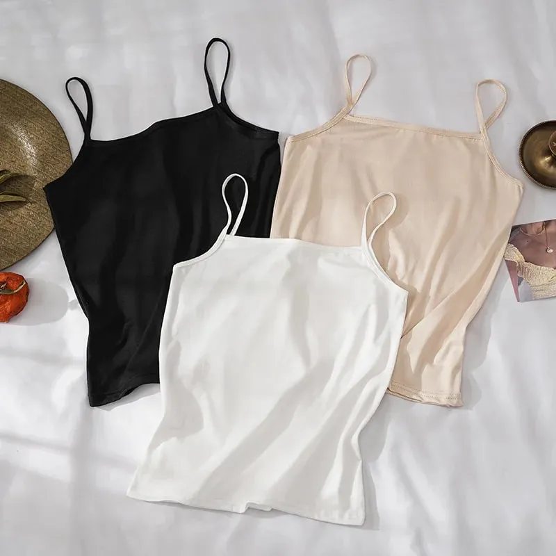 Tank Top Warna Solid Baru Atasan Crop Tali Spaghetti Katun Lembut Kamisol Kasual Musim Panas Rompi Dasar Tanpa Lengan Atasan Wanita Musim Panas — image 4