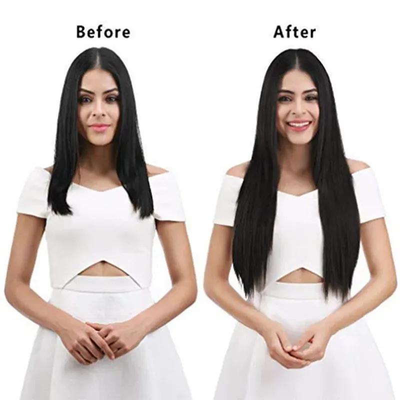 Sintetik Lurus Panjang 16 Klip Dalam Sambungan Rambut 7 Keping/Set Serat Suhu Tinggi Potongan Rambut Berambut Perang Hitam Coklat Untuk Wanita — image 6
