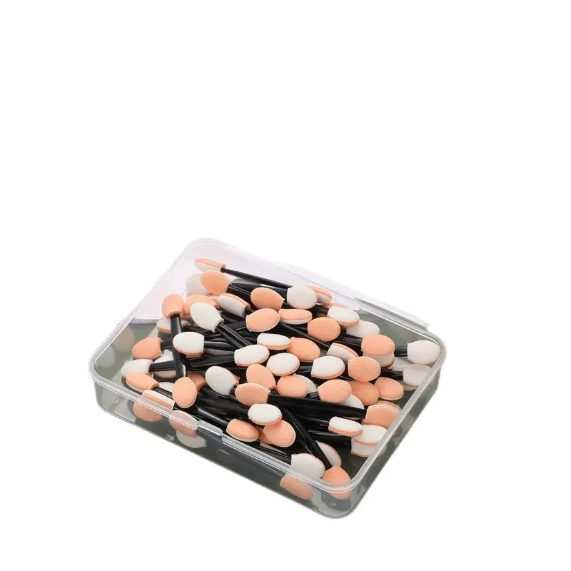 50/100/200/300/500PCS Dual ด้านอายแชโดว์ฟองน้ำ Applicators พร้อมคอนเทนเนอร์ความยาวแปรงอายแชโดว์แต่งหน้า Applicator — image 4