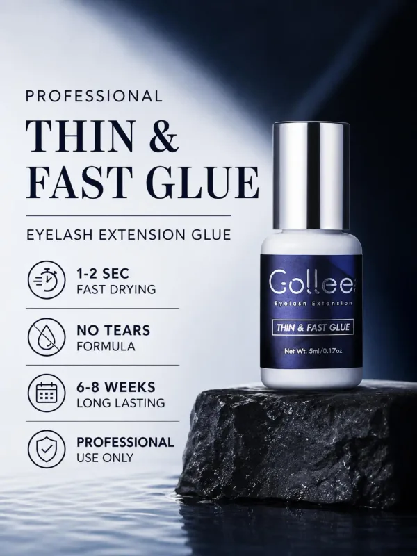 Gollee Wimpernverlängerungs-Kleber-Set, Wimpern-Primer, 3-in-1, dünn, schnell trocknend, 5 ml Kleber, 15 ml Primer, 200 Tücher, Lash Tech Salon-Set — image 2