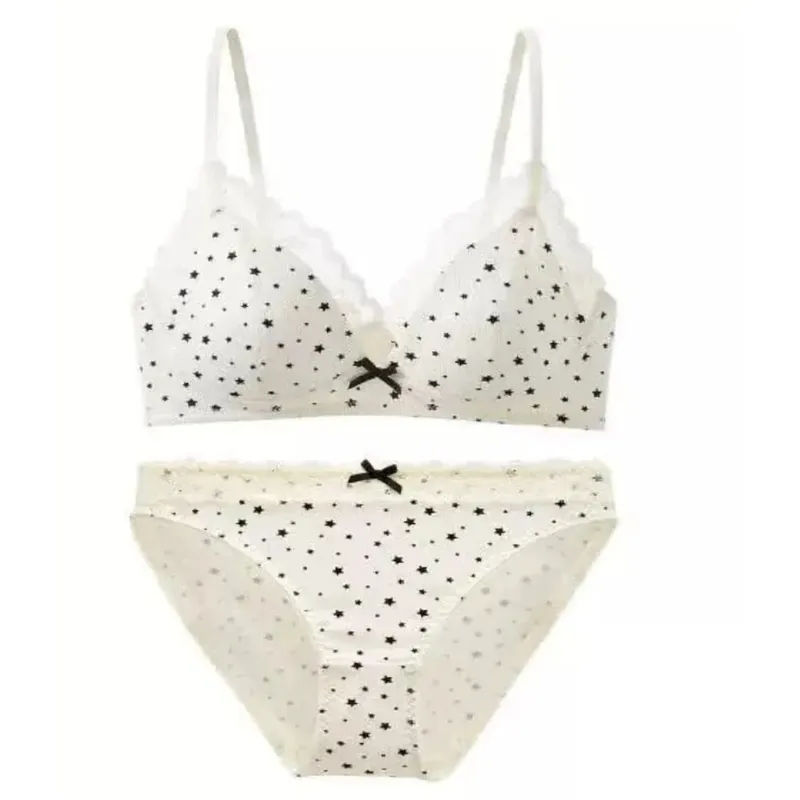 여자 폴카 도트 스타 레이스 무선 브래지어 얇은 푸시 업 안티 처짐 Bralette 작은 가슴 리프트 십대 소녀 캐주얼 매일 브래지어 뜨거운 — image 3