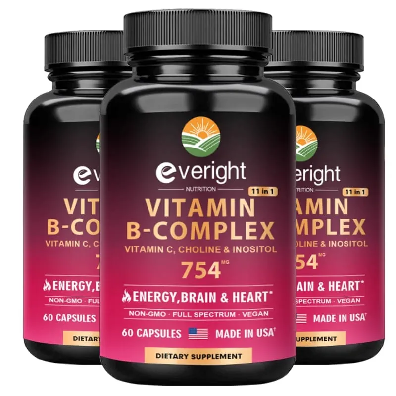 Complexo de vitamina B para suporte energético do cérebro e do coração - com B1 B2 B3 B5 B6 B7 B8 B9 B12 com vitamina C Colina Inositol — image 1